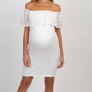 White Lace - Off the Shoulder - Fitted Maternity Dress
